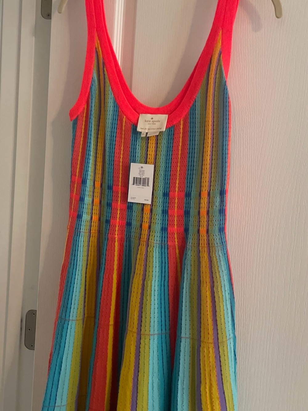 kate spade Rainbow Striped Tank Dress with Coral Trim